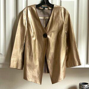 Lafayette 148 New York Metallic Gold Genuine Leather Jacket – Size 8